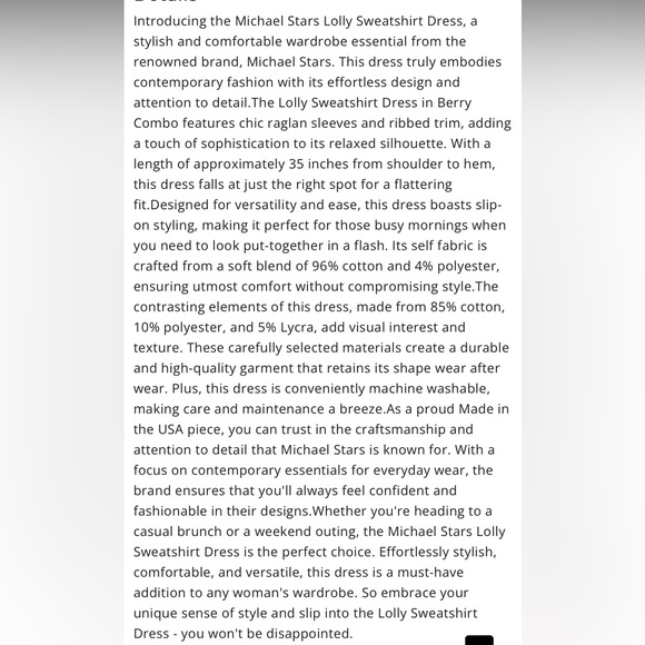 MICHAEL STARS NWOT LOLLY SWEATSHIRT DRESS - Picture 4 of 4